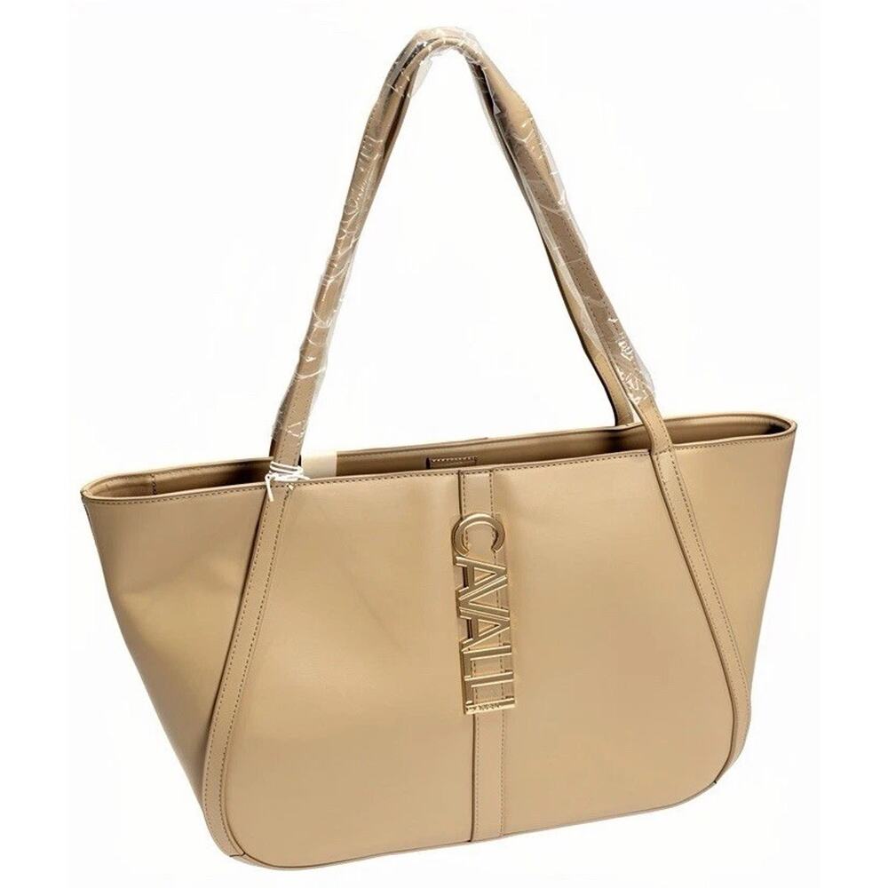 Cavalli Beige Leather Tote Bag Shoulder Purse NWT